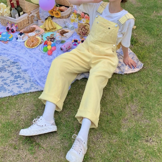 Spring Denim Overalls (Pastel Yellow)
