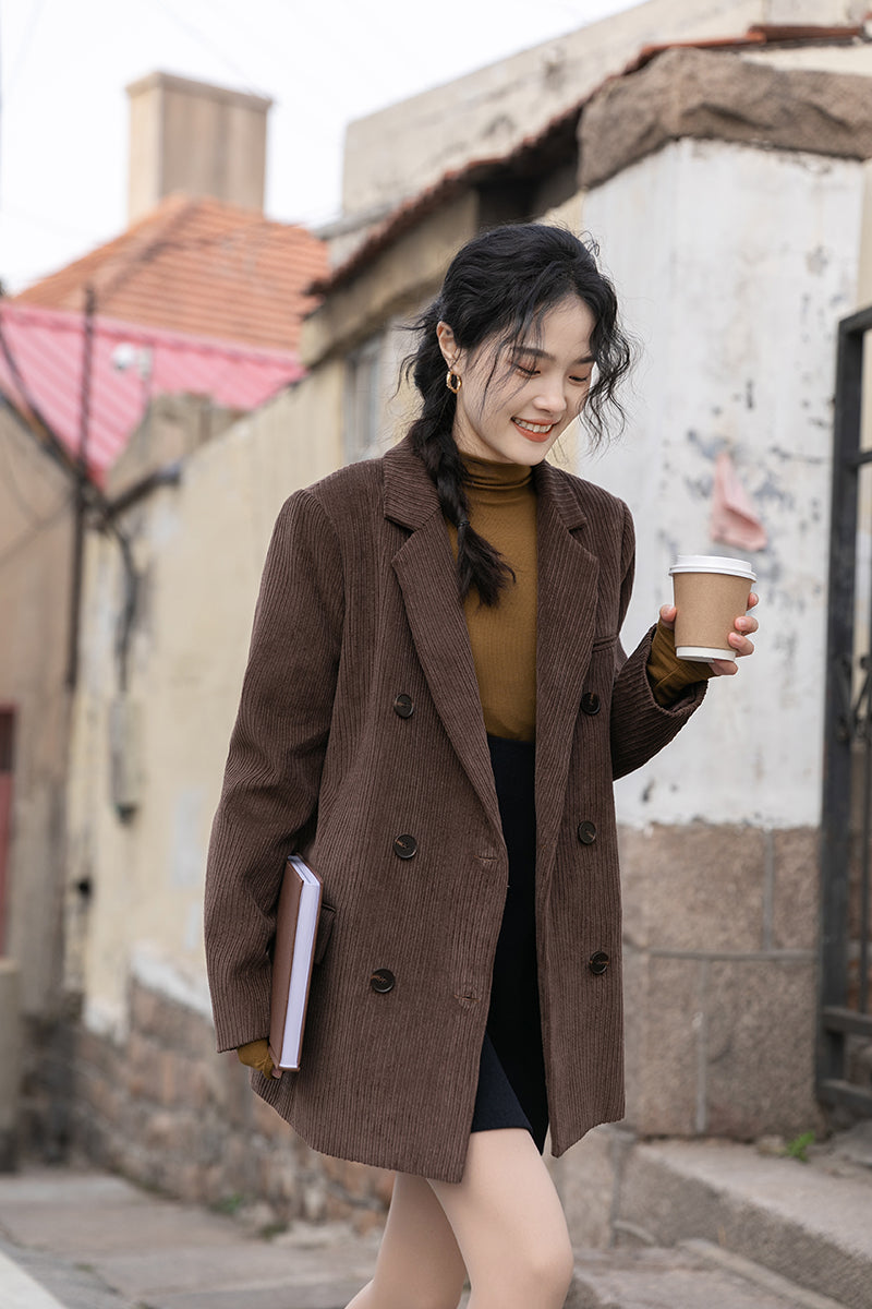 Corduroy Double Breasted Blazer Jacket (7 Colors)