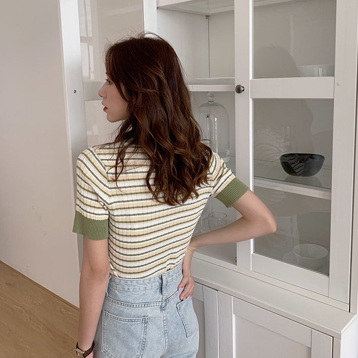 Short Sleeve Stripe Sweater (4 Colors)