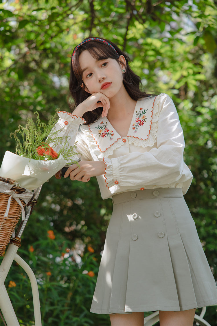 Floral Blooms Embroidered Blouse (Cream)