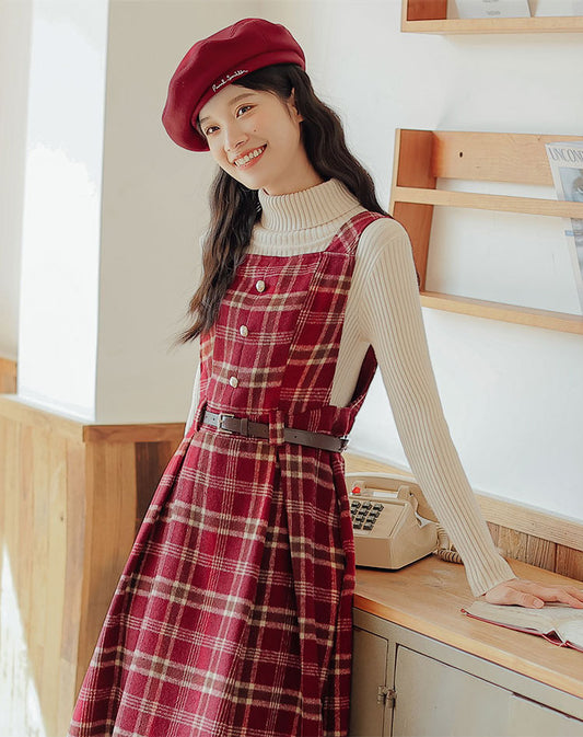 Holiday Plaid Pinafore Midi Dress (2 Colors)