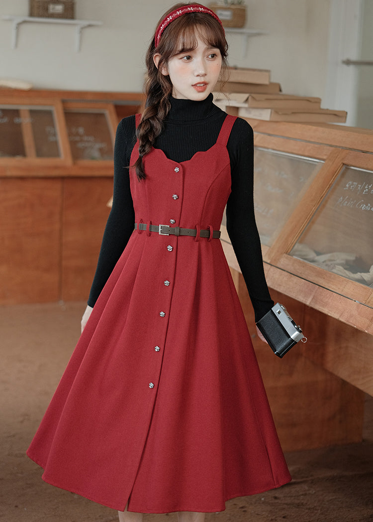 Button Up Scallop Cami Dress (3 Colors)