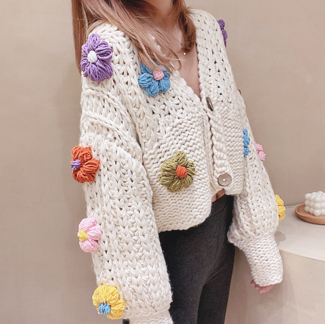Chunky Knit Daisy Cropped Cardigan (3 Colors)