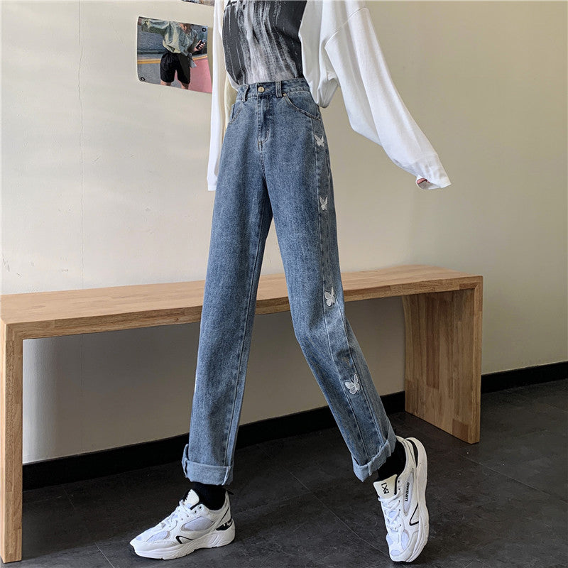 Butterfly Embroidered Jeans (Medium Blue)
