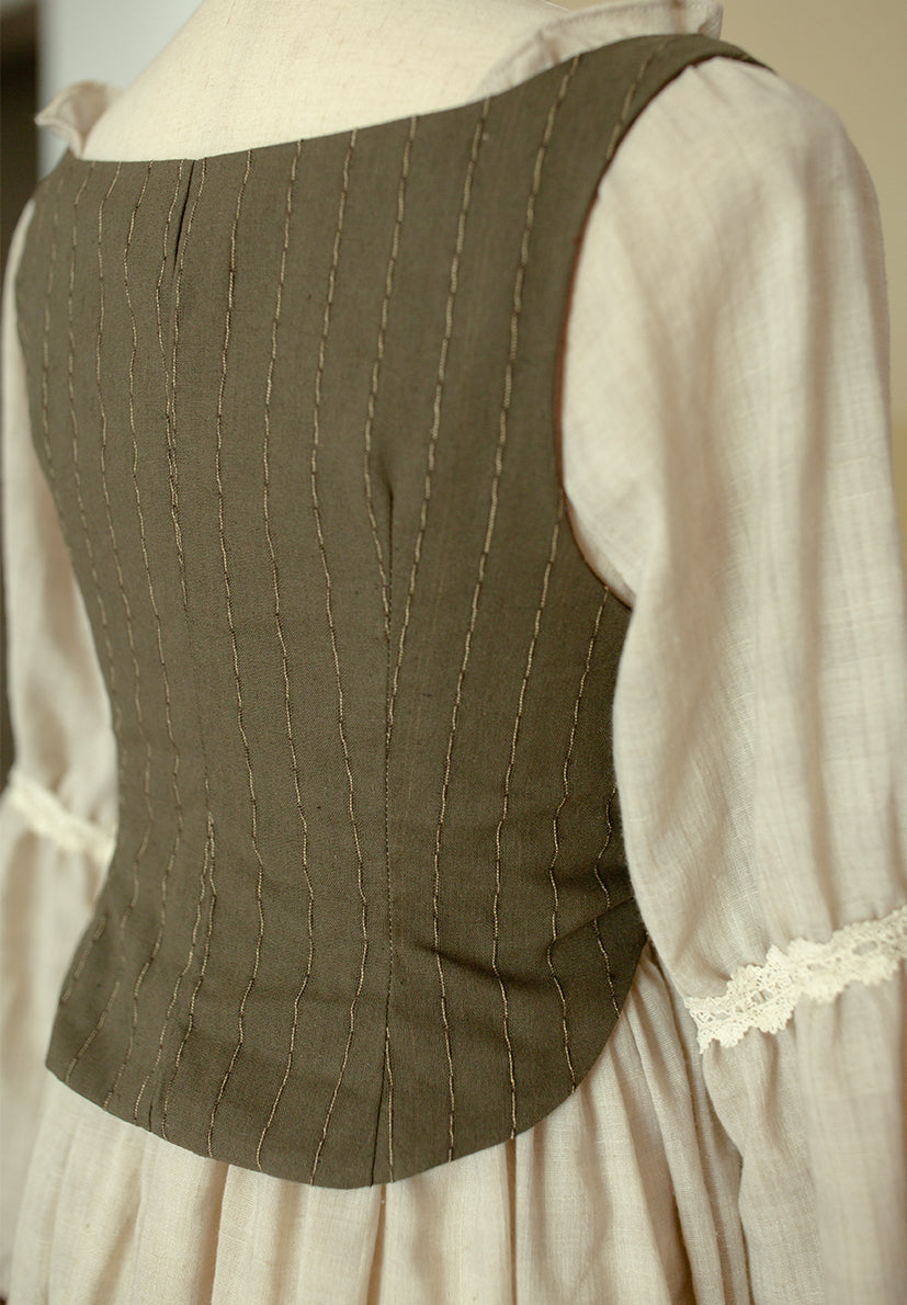 Country Corset Midi Dress (Beige/Olive)