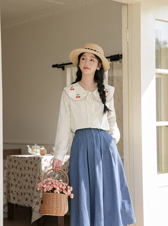 Sweet Cherry Collar Blouse (White)