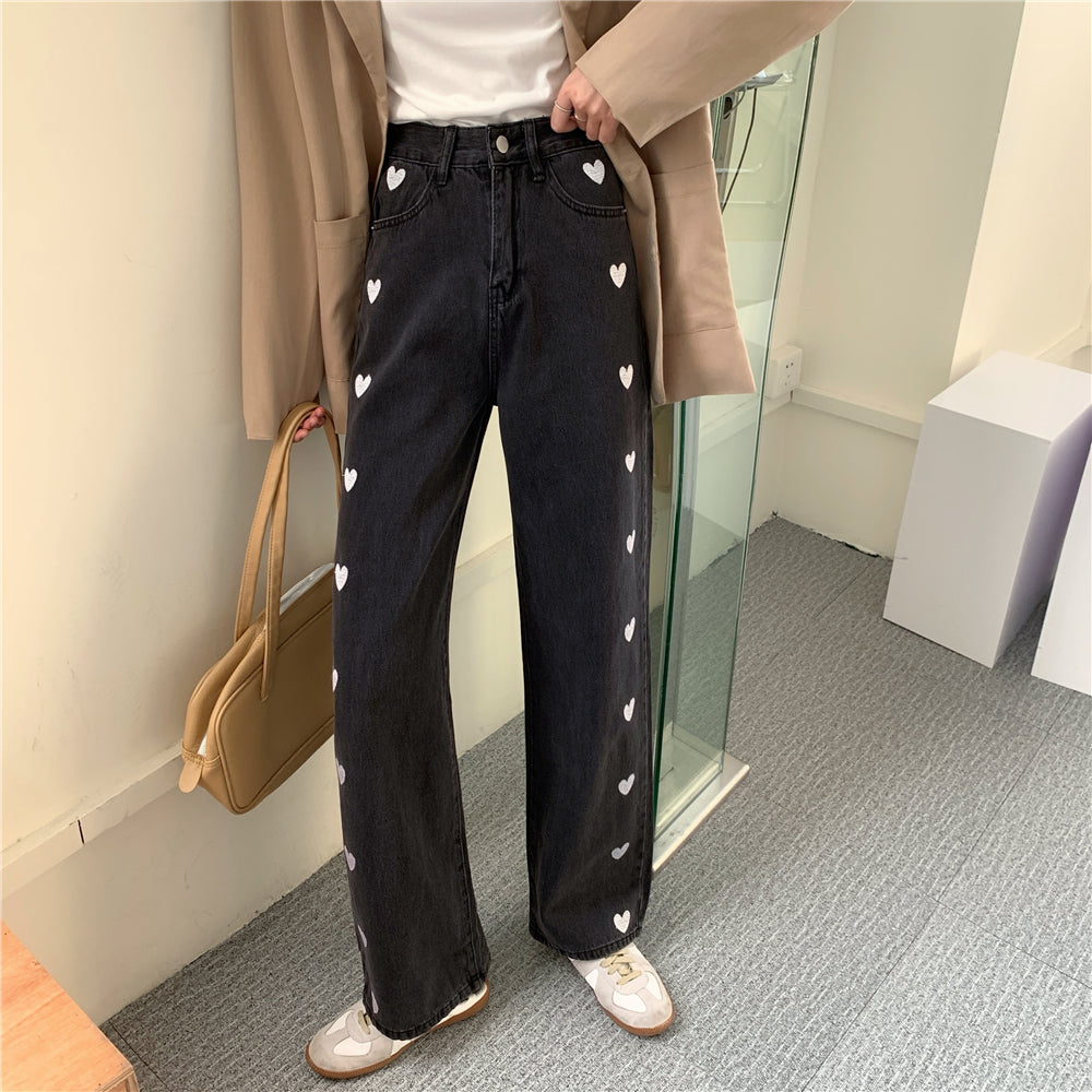 Embroidered Heart Jeans (2 Colors)