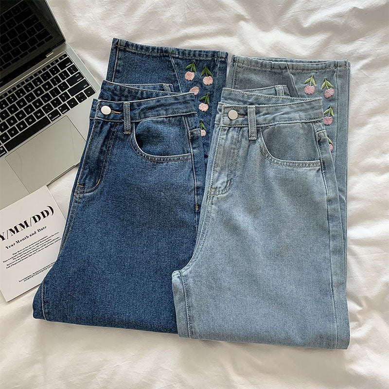 Tulip Tips Embroidered Jeans (2 Colors)