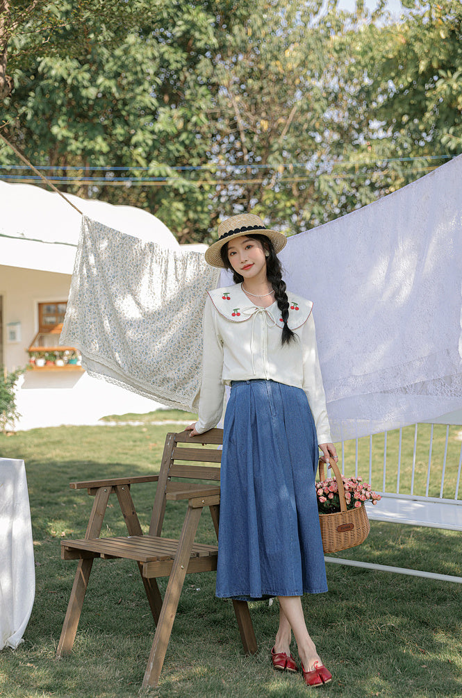 Sweet Cherry Collar Blouse (White)