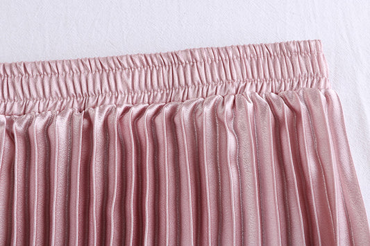 Pleated Satin Midi Skirt (7 Colors)