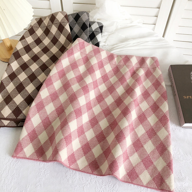Gingham Diamond Knit Skirt (6 Colors)