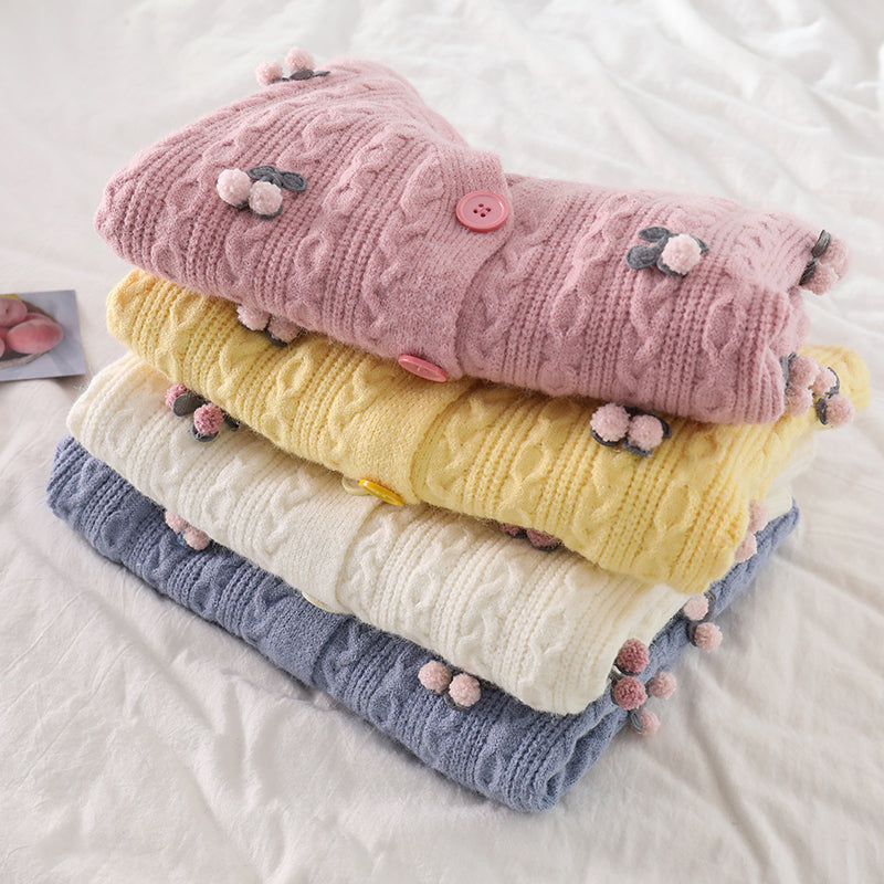 Cherry Pom Pom Cardigan (4 Colors)