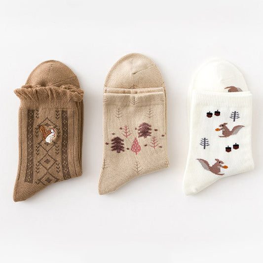 Woodland Squirrel Sock Set (Beige/Brown)