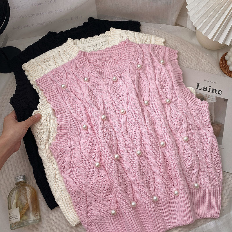 Cable Knit Pearl Vest (3 Colors)