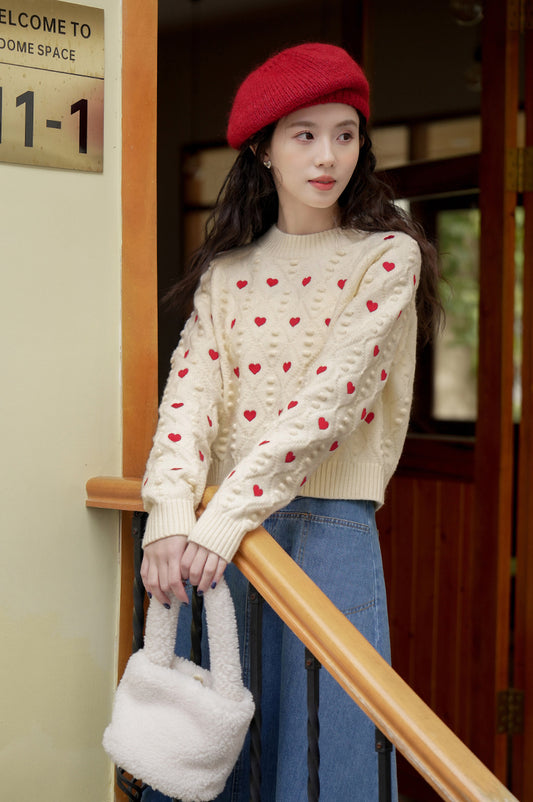 Little Hearts Embroidered Sweater (2 Colors)