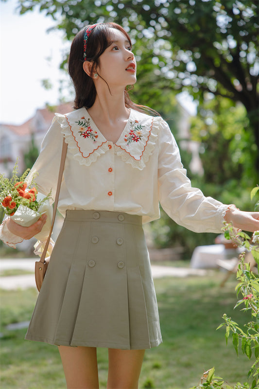 Floral Blooms Embroidered Blouse (Cream)