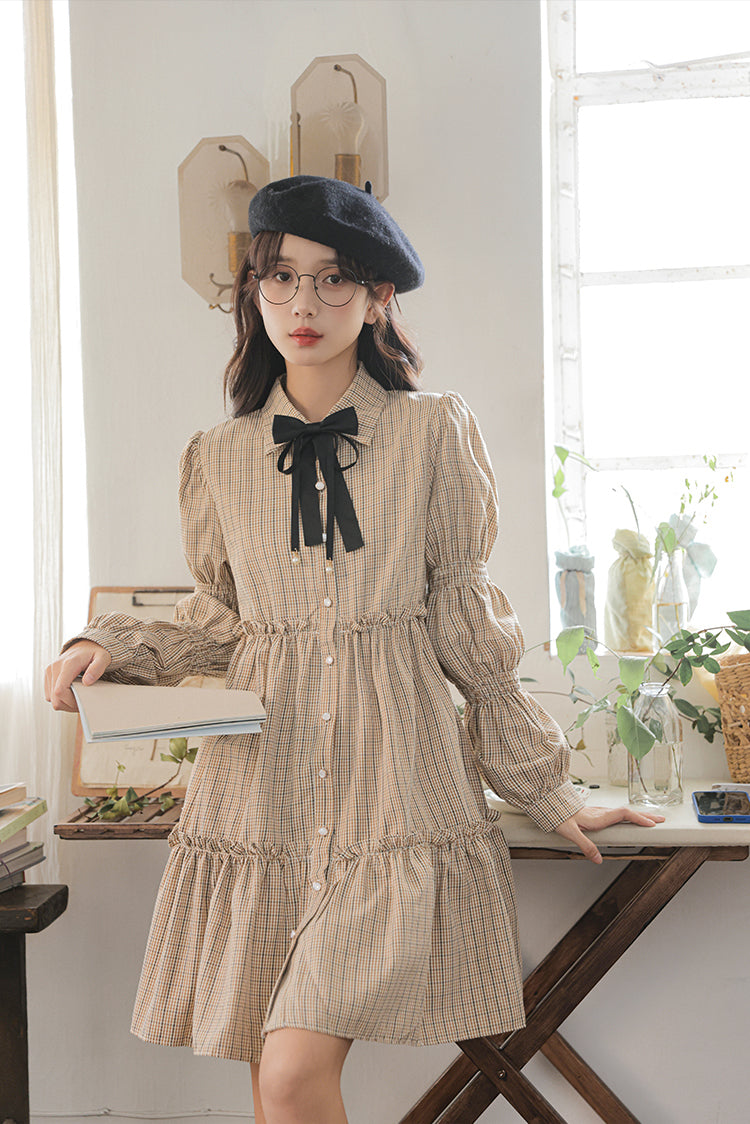 Curiosity Plaid Shirt Dress (Khaki)