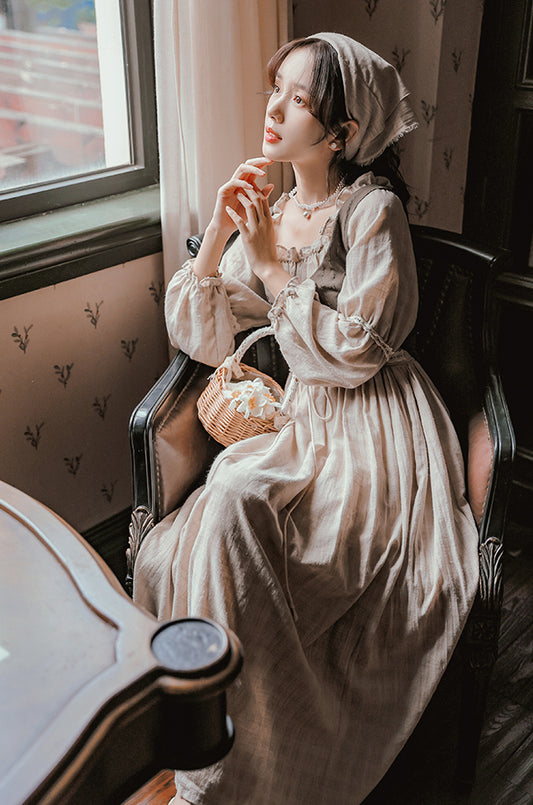 Country Corset Midi Dress (Beige/Olive)