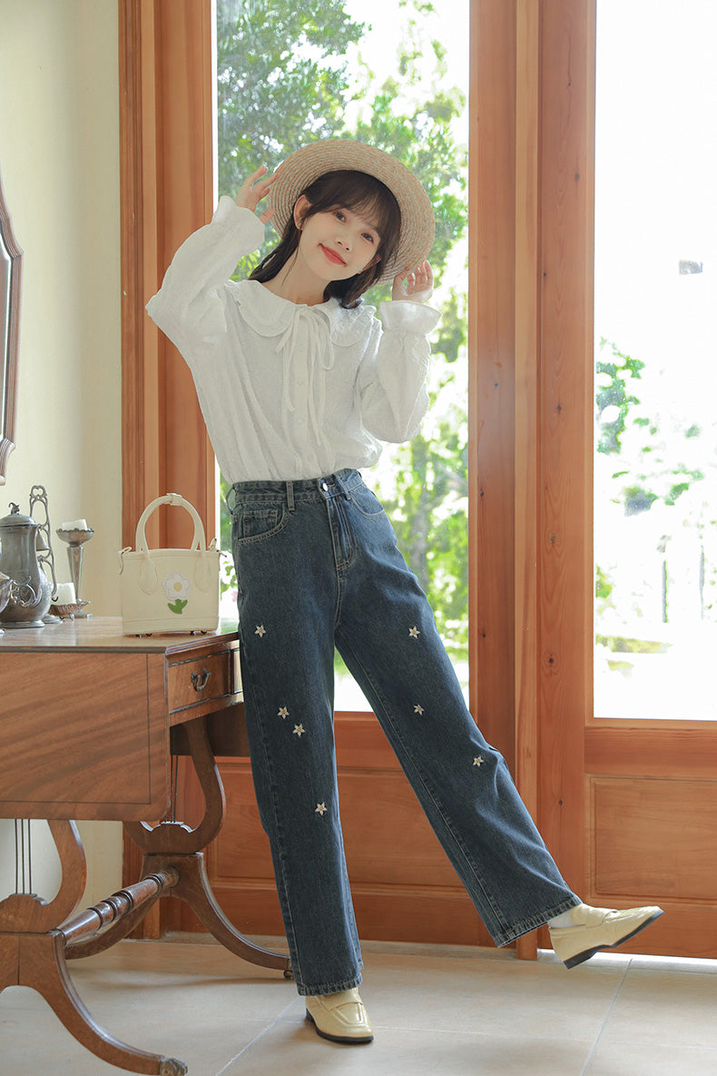 Raining Daisies Embroidered Jeans (Dark Denim)