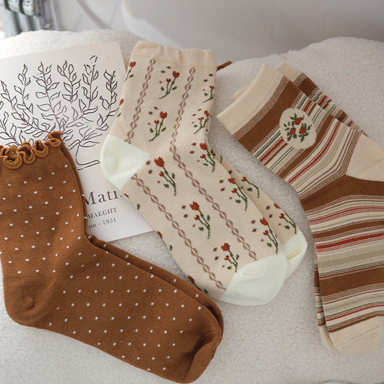 Fall Florals Sock Set (Brown)