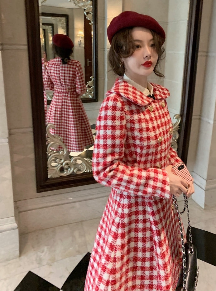 Candy Cane Gingham Dress Coat (Red/White)