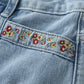 Flower Vines Embroidered Shorts (Light Denim)