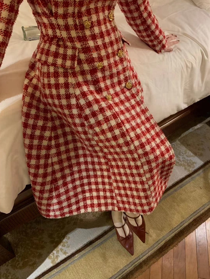 Candy Cane Gingham Dress Coat (Red/White)