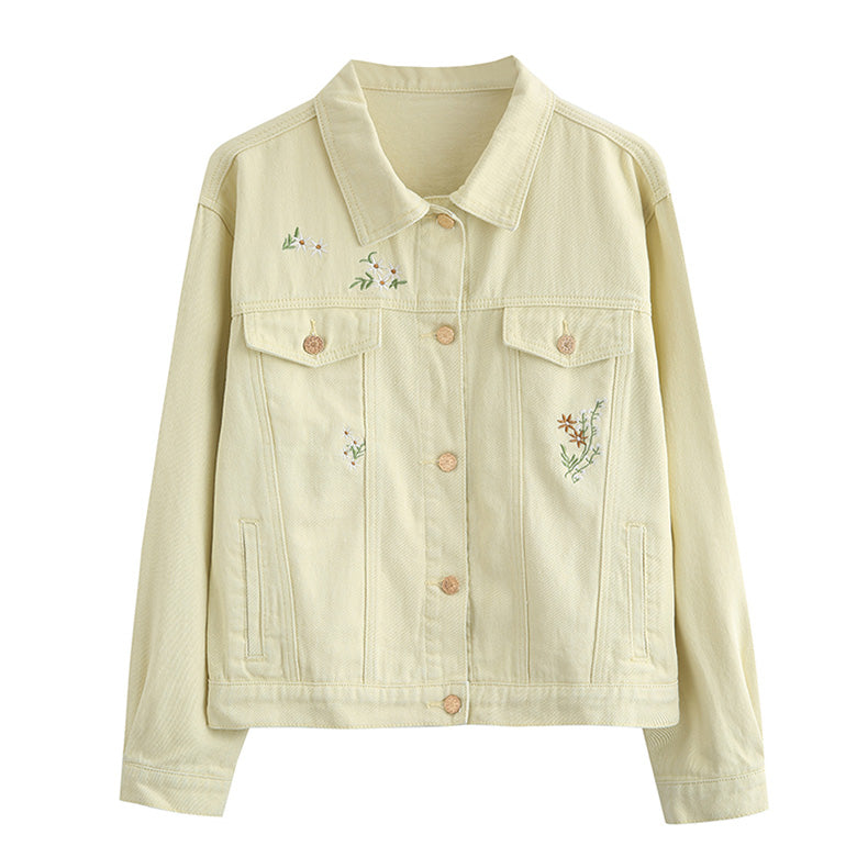 Daisy Garden Embroidered Denim Jacket (Yellow)