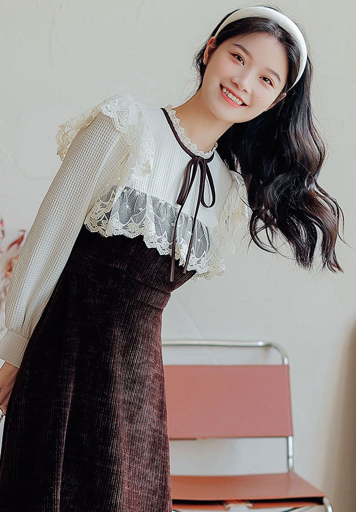 Square Lace High Neck Sweater Dress (2 Colors)