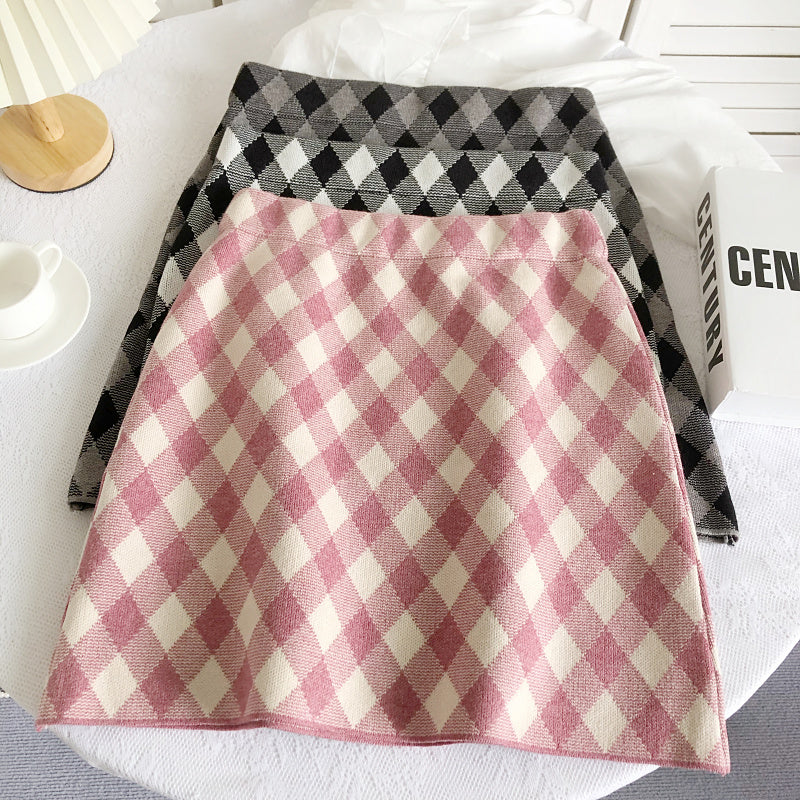 Gingham Diamond Knit Skirt (6 Colors)