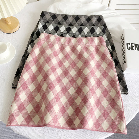 Gingham Diamond Knit Skirt (6 Colors)