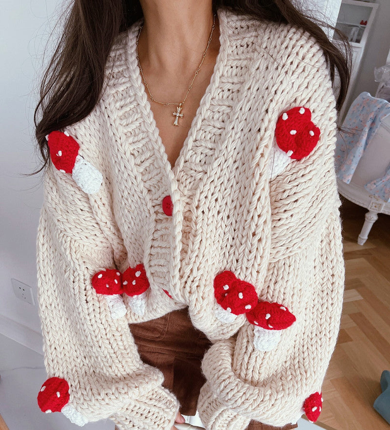 Chunky Mushroom Cropped Cardigan (2 Colors)