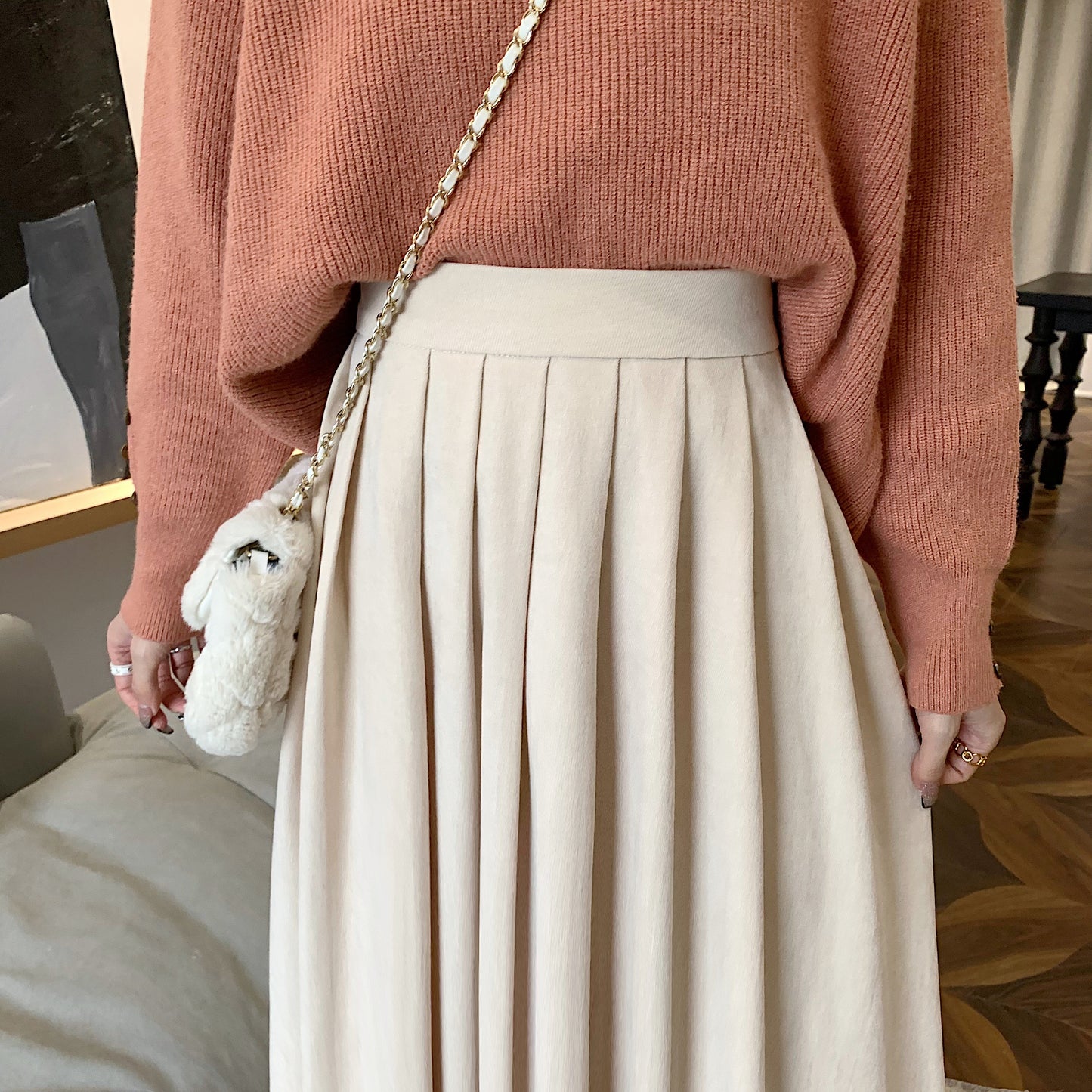 Corduroy Suede Midi Skirt (5 Colors)