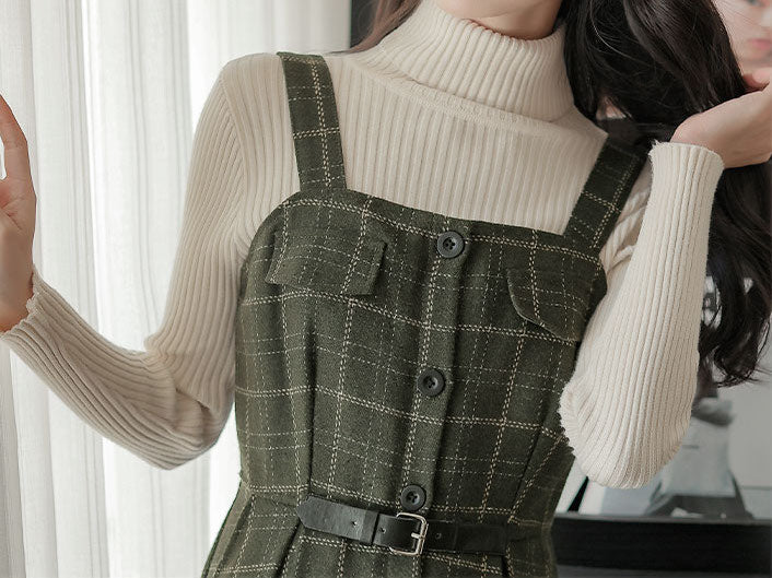 Button Up Plaid Cami Midi Dress (2 Colors)