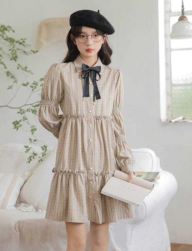 Curiosity Plaid Shirt Dress (Khaki)