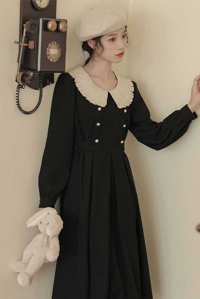 Corduroy Suede Peter Pan Midi Dress (3 Colors)