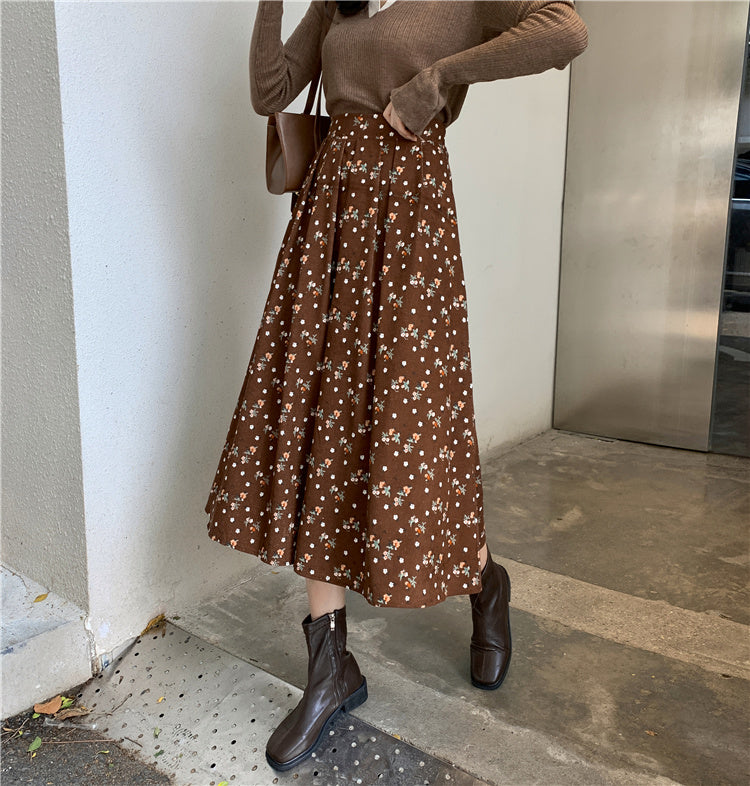 Raining Flowers Corduroy Midi Skirt (3 Colors)
