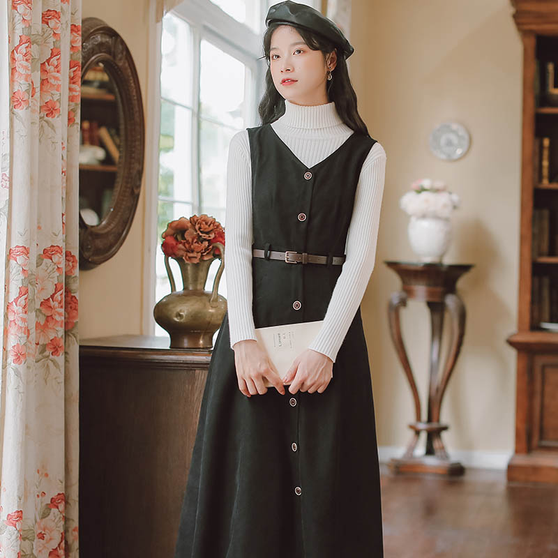 Button Up Suede Pinafore Dress (4 Colors)
