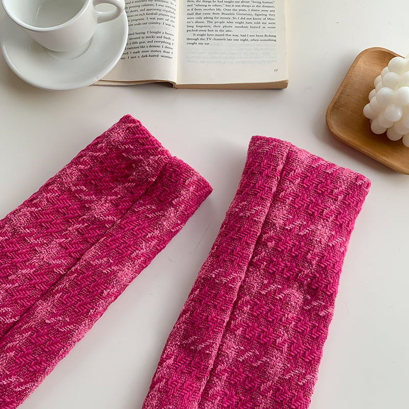 Tweed Plaid Blazer Skirt Set (Hot Pink)