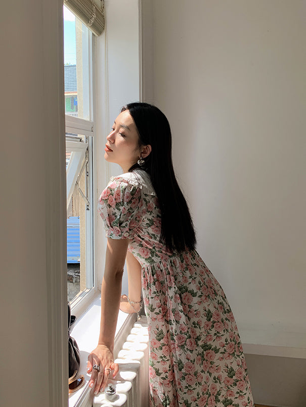 Rose Tea Peter Pan Dress (White/Pink)