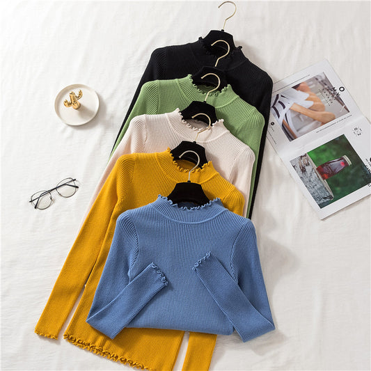 Basic Frilly Mock Neck Sweater (9 Colors)