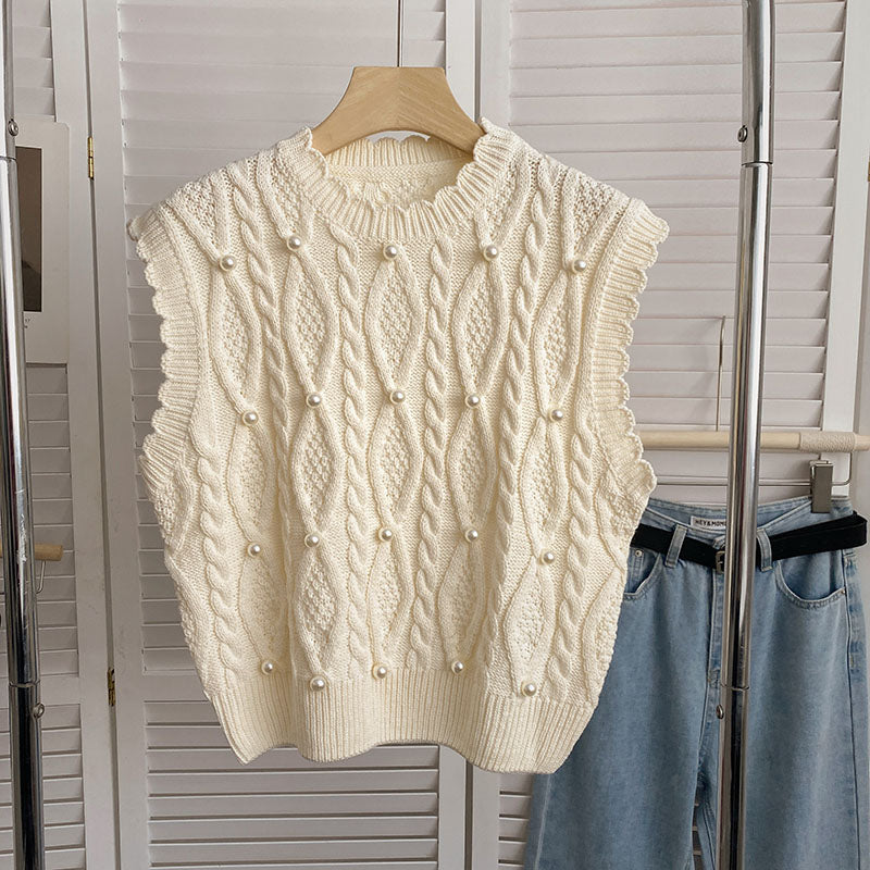 Cable Knit Pearl Vest (3 Colors)