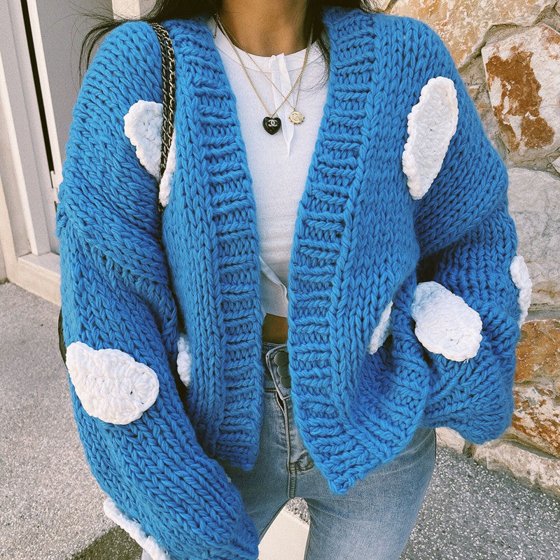 Chunky Cloudy Sky Cropped Cardigan (Blue)