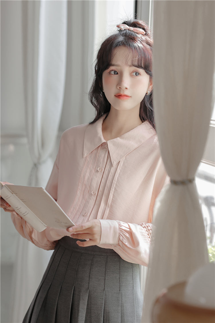 Pintuck Puff Sleeve Blouse (Pink)