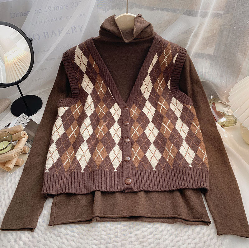 Cinnamon Argyle Plaid Vest (3 Colors)