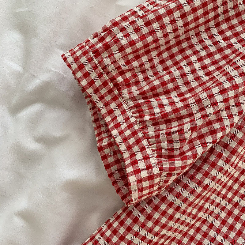 Daisy Pocket Gingham Blouse (Red)