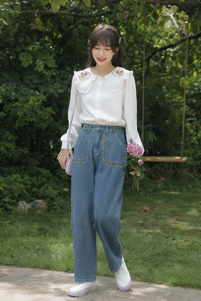 Retro Amethyst Floral Pocket Jeans (Medium Denim)