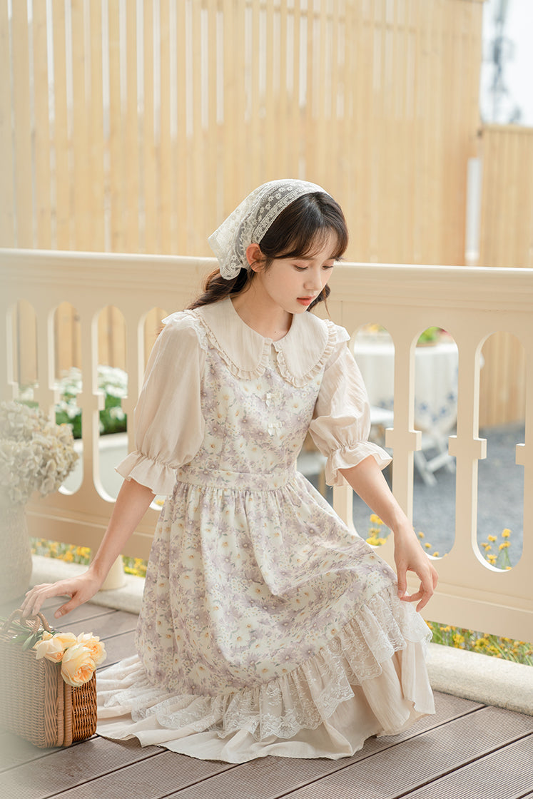 lilac and cream dress Dolce Petit Cream & Lilac Floral Dress 2249-V Dulce Bebe Boutique