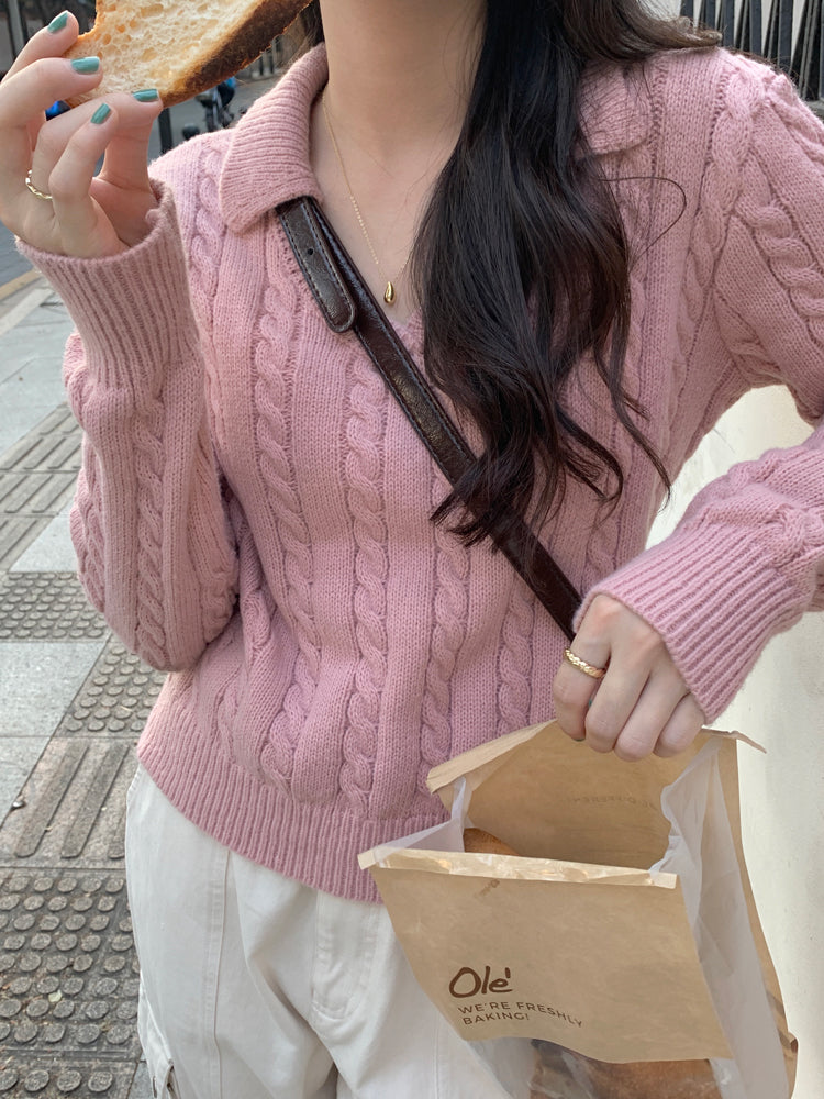 Cable Knit Polo Sweater (6 Colors)