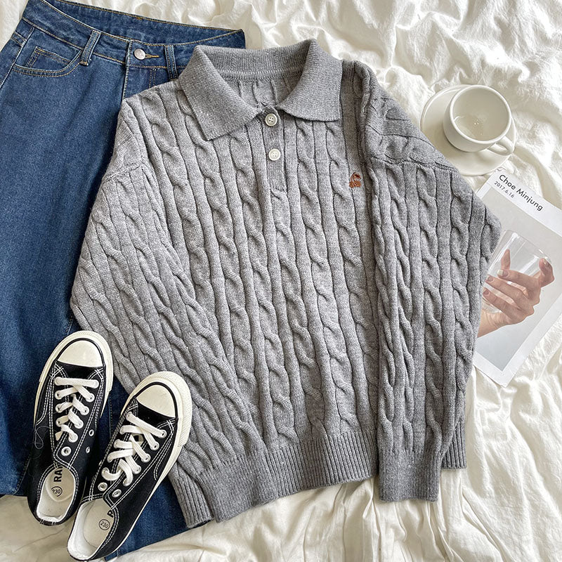 Cherry Polo Cable Knit Sweater (2 Colors)